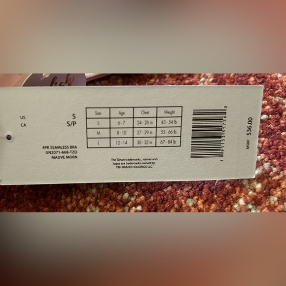 Tahari Girl Mauve Morn 4 Pk Girl's Seamless Bras NEW Size Small Age 6-7 Pinks - Picture 3 of 3